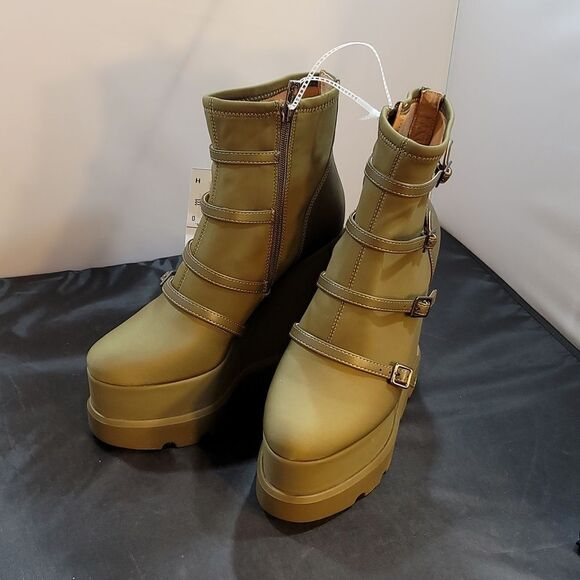 BRAND NEW JESSICA SIMPSON CHAELA HEEL BOOTS BUCKLE VAMP STRAPS WEDGE BOOT - Picture 4 of 16